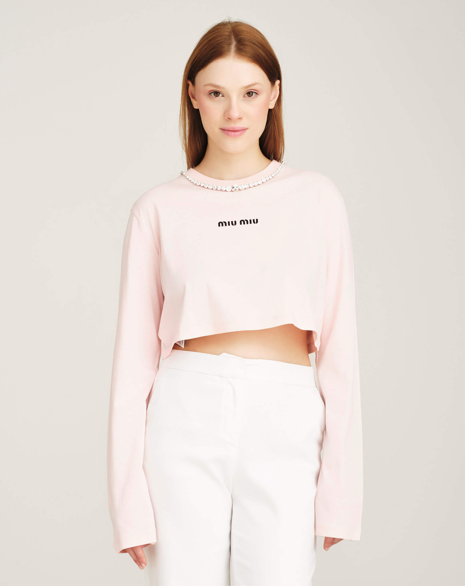 Miu Miu - Crystal Necklace Logo Long Sleeve Top M